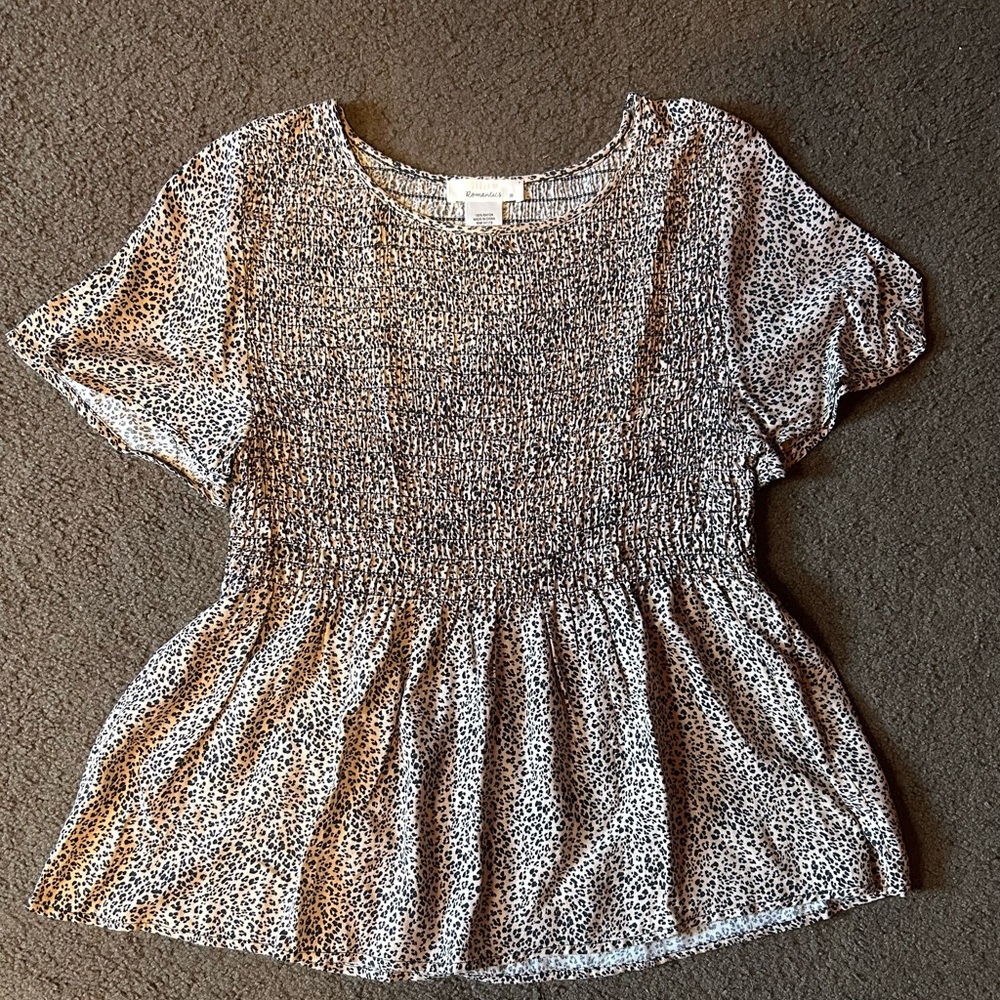 URBAN Romantics Cheetah Smocked Peplum Blouse